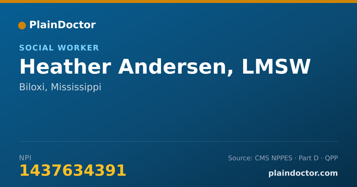 Shareable card for Heather Andersen, LMSW - Social Worker, Biloxi, MS