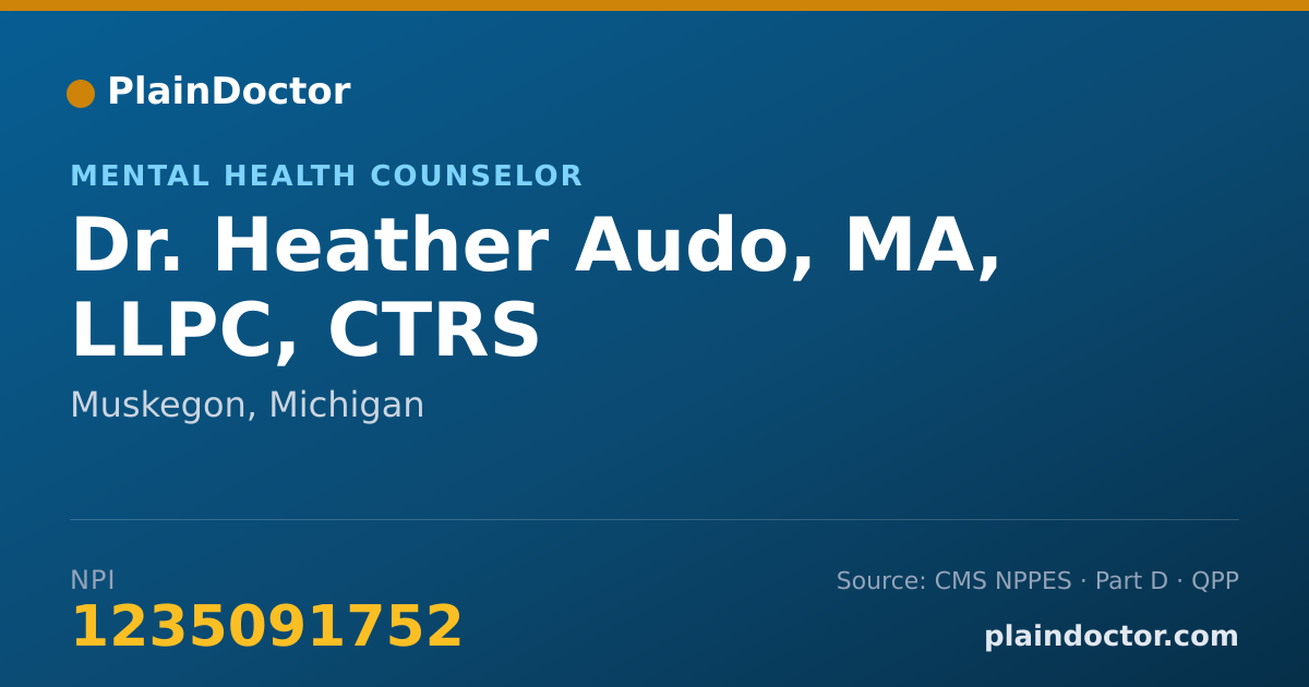 Shareable card for Heather Audo, MA, LLPC, CTRS - Mental Health Counselor, Muskegon, MI