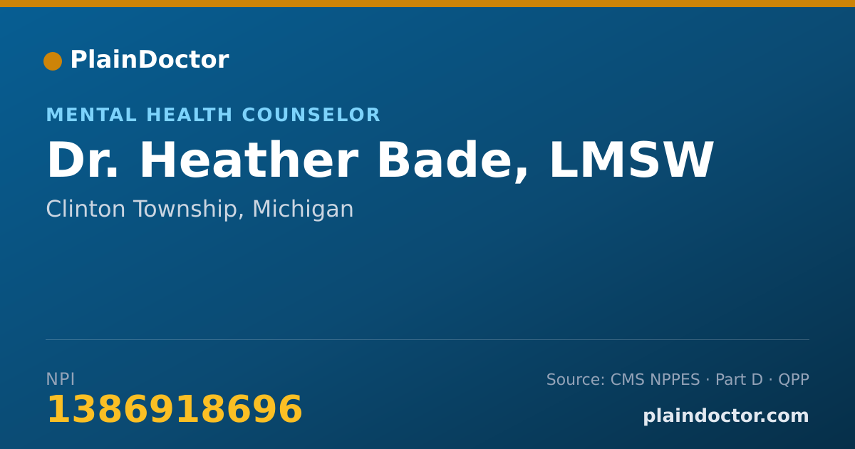 Shareable card for Heather Bade, LMSW - Mental Health Counselor, Clinton Township, MI