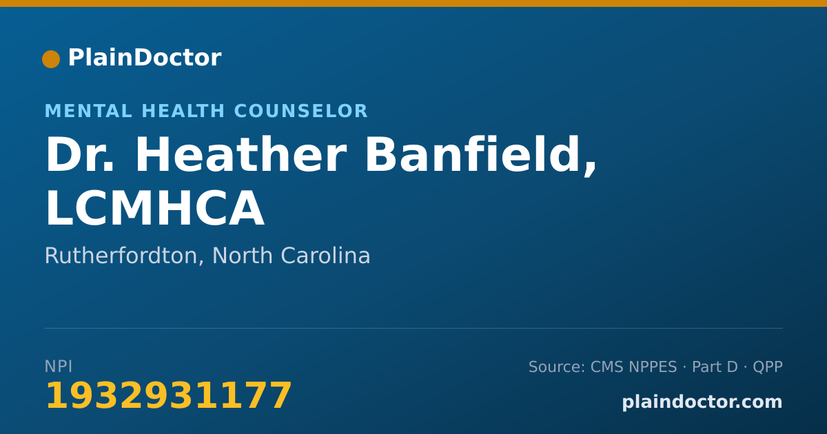 Shareable card for Heather Banfield, LCMHCA - Mental Health Counselor, Rutherfordton, NC