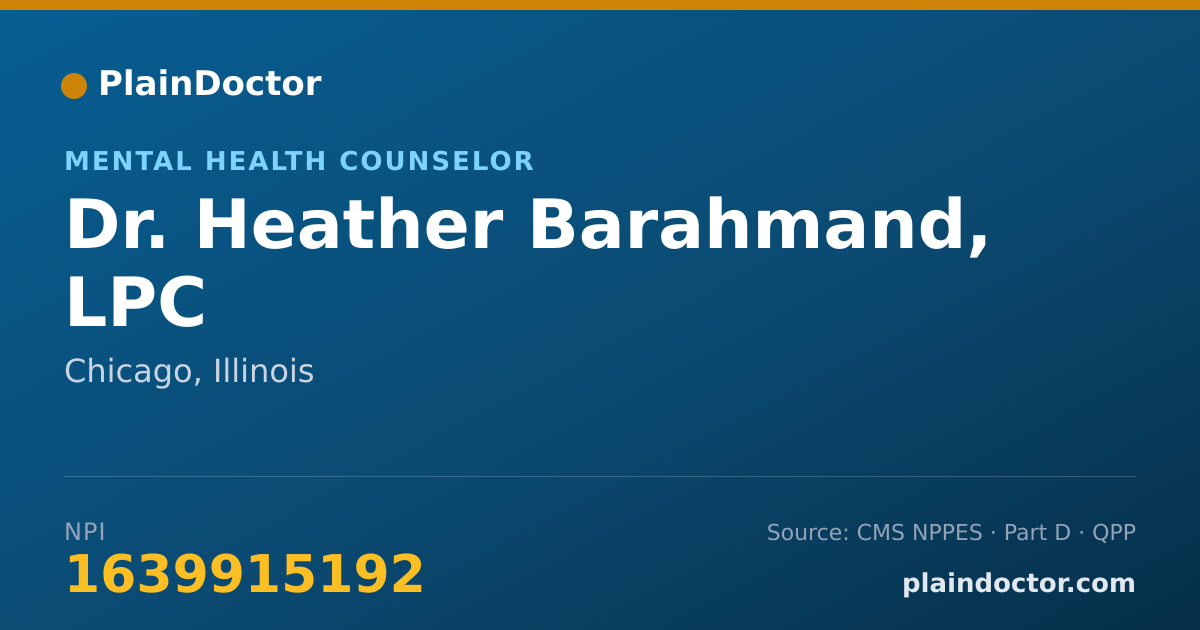 Shareable card for Heather Barahmand, LPC - Mental Health Counselor, Chicago, IL