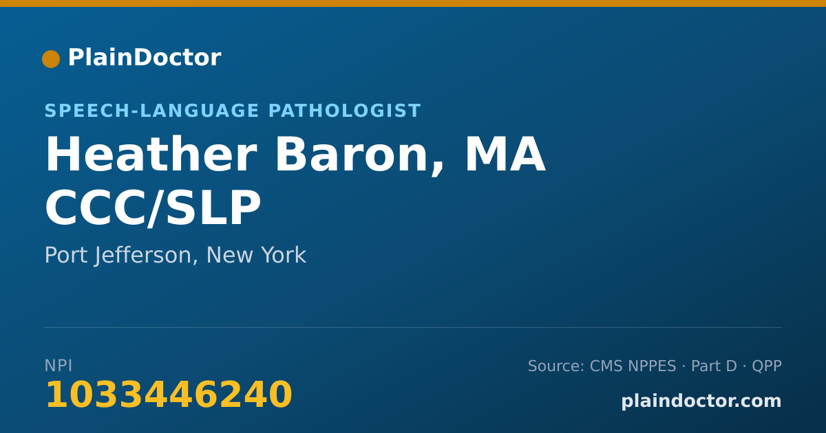 Shareable card for Heather Baron, MA CCC/SLP - Speech-Language Pathologist, Port Jefferson, NY