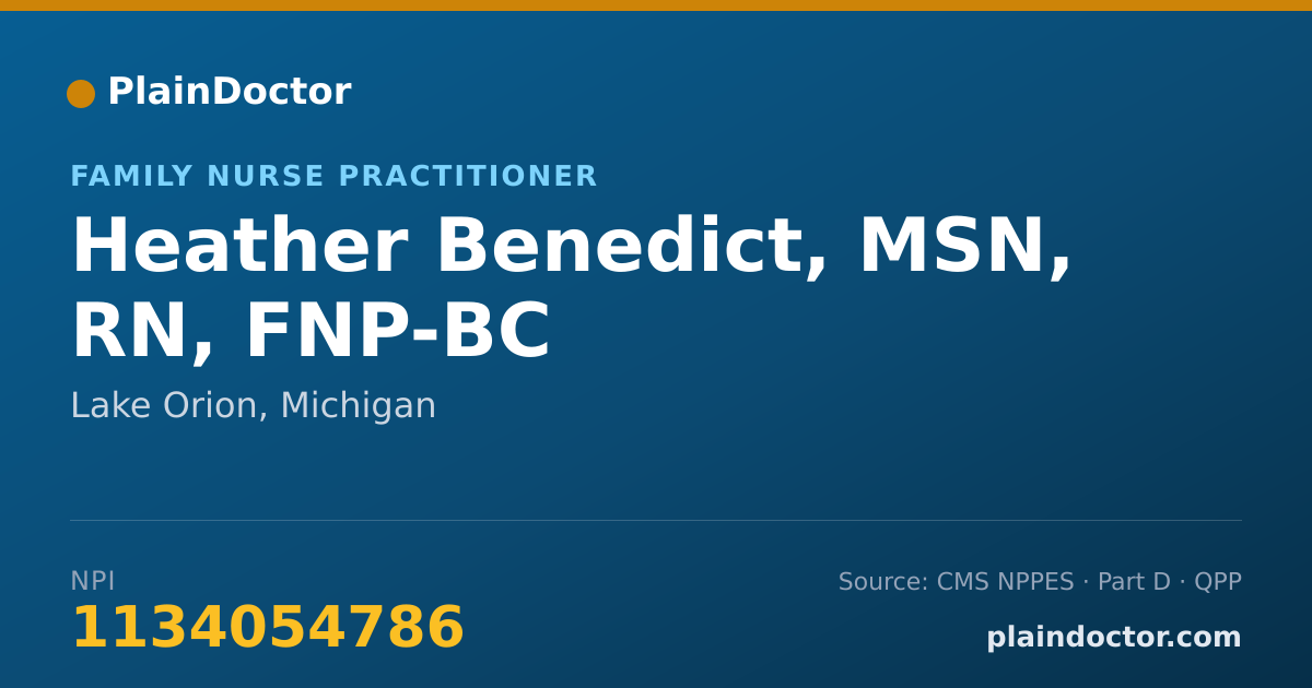 Shareable card for Heather Benedict, MSN, RN, FNP-BC - Family Nurse Practitioner, Lake Orion, MI