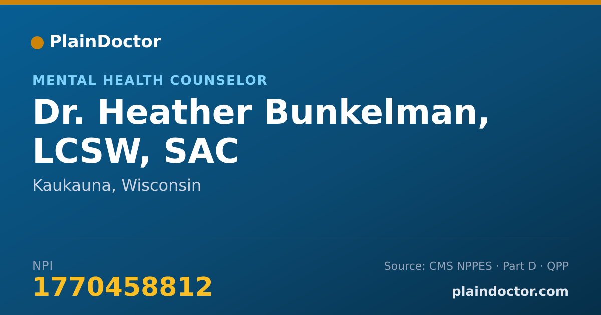 Shareable card for Heather Bunkelman, LCSW, SAC - Mental Health Counselor, Kaukauna, WI
