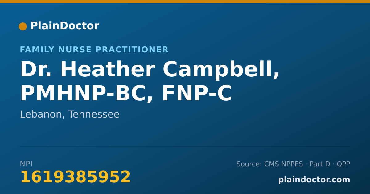 Shareable card for Heather Campbell, PMHNP-BC, FNP-C - Family Nurse Practitioner, Lebanon, TN