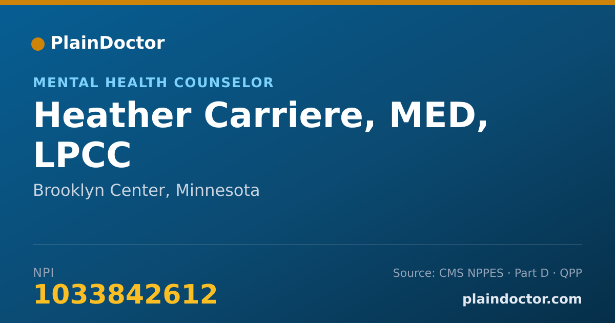 Shareable card for Heather Carriere, MED, LPCC - Mental Health Counselor, Brooklyn Center, MN