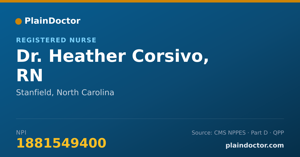 Shareable card for Heather Corsivo, RN - Registered Nurse, Stanfield, NC