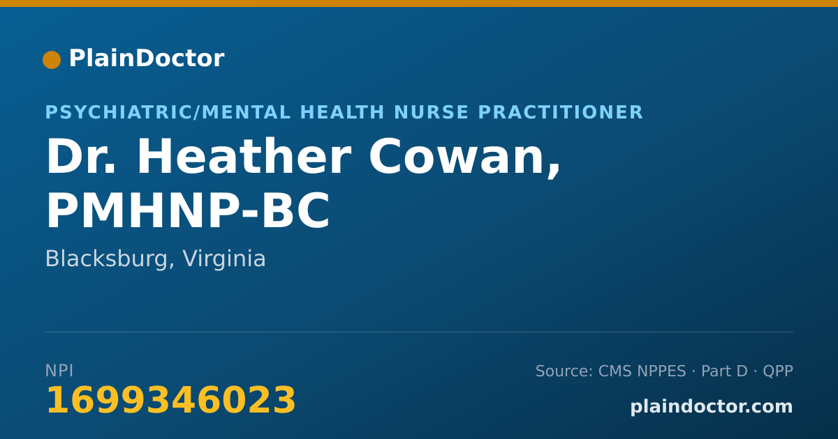 Shareable card for Heather Cowan, PMHNP-BC - Psychiatric/Mental Health Nurse Practitioner, Blacksburg, VA