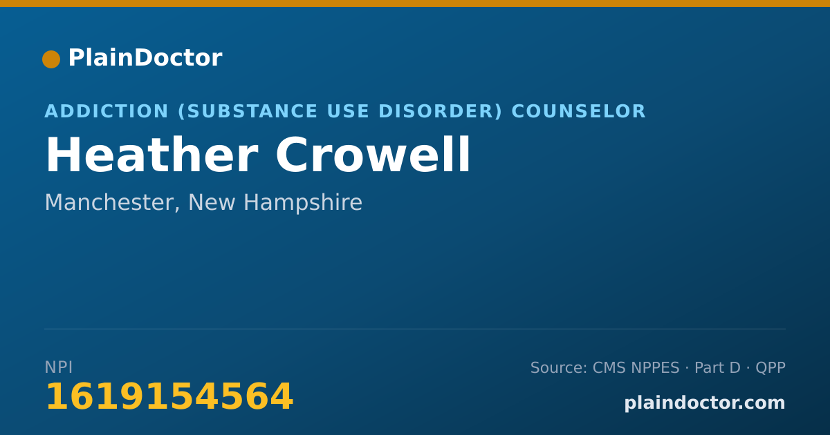 Shareable card for Heather Crowell - Addiction (Substance Use Disorder) Counselor, Manchester, NH