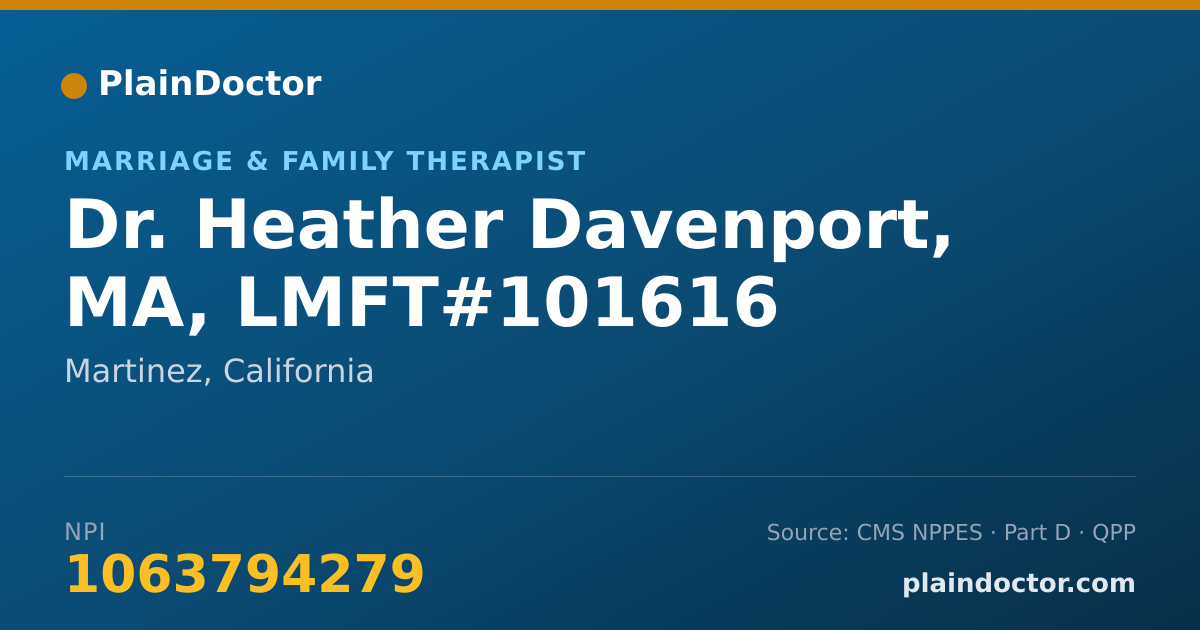Shareable card for Heather Davenport, MA, LMFT#101616 - Marriage & Family Therapist, Martinez, CA