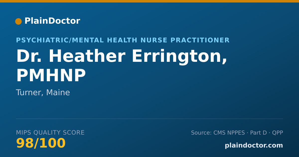 Shareable card for Heather Errington, PMHNP - Psychiatric/Mental Health Nurse Practitioner, Turner, ME
