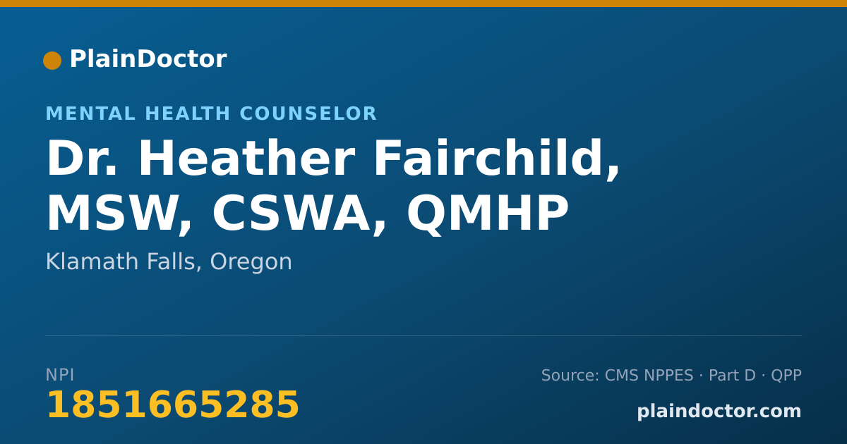 Shareable card for Heather Fairchild, MSW, CSWA, QMHP - Mental Health Counselor, Klamath Falls, OR