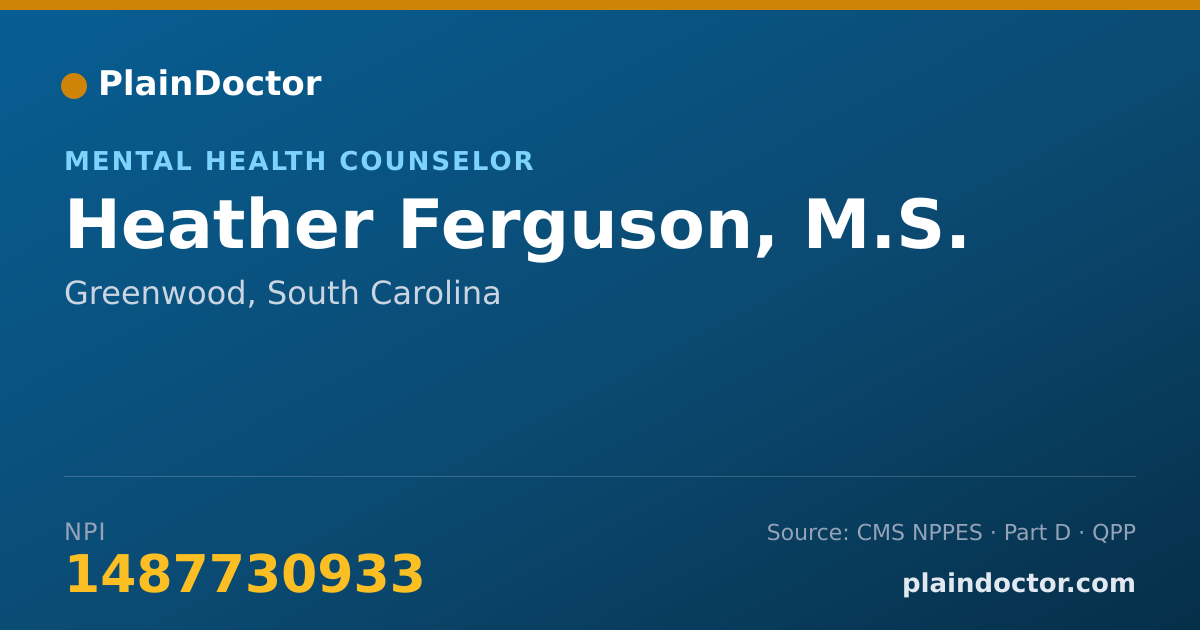 Shareable card for Heather Ferguson, M.S. - Mental Health Counselor, Greenwood, SC