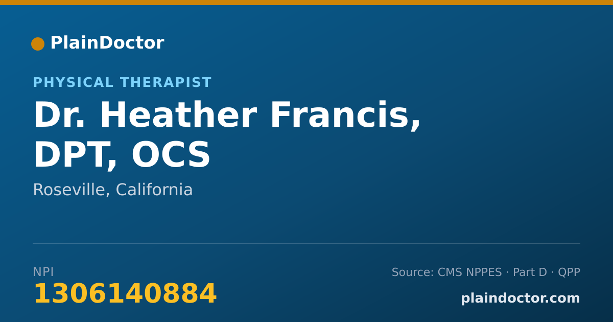 Shareable card for Heather Francis, DPT, OCS - Physical Therapist, Roseville, CA