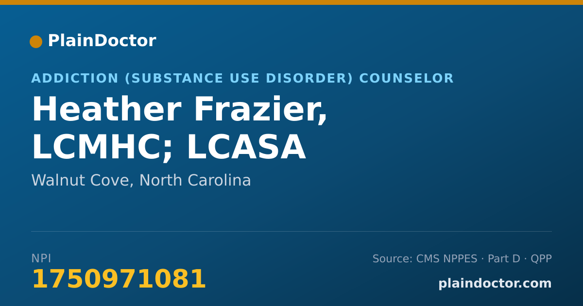 Shareable card for Heather Frazier, LCMHC; LCASA - Addiction (Substance Use Disorder) Counselor, Walnut Cove, NC
