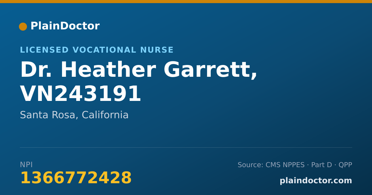 Shareable card for Heather Garrett, VN243191 - Licensed Vocational Nurse, Santa Rosa, CA