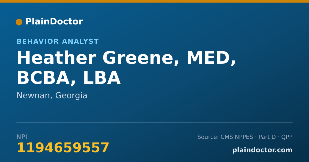 Shareable card for Heather Greene, MED, BCBA, LBA - Behavior Analyst, Newnan, GA