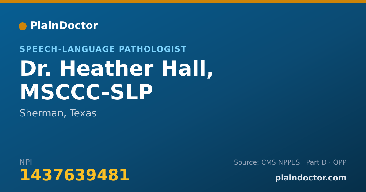 Shareable card for Heather Hall, MSCCC-SLP - Speech-Language Pathologist, Sherman, TX