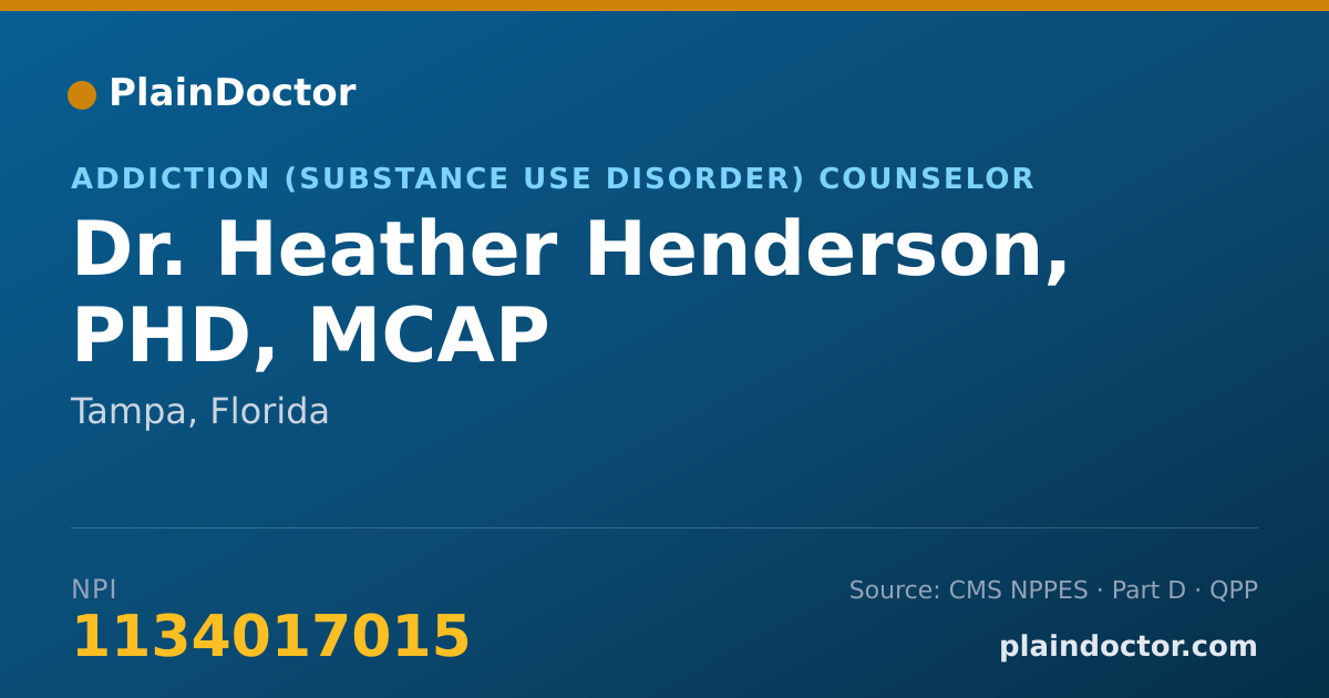 Shareable card for Heather Henderson, PHD, MCAP - Addiction (Substance Use Disorder) Counselor, Tampa, FL