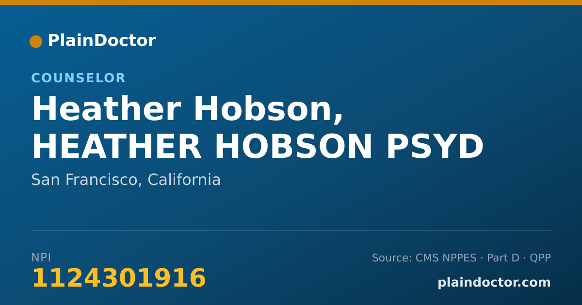 Shareable card for Heather Hobson, HEATHER HOBSON PSYD - Counselor, San Francisco, CA
