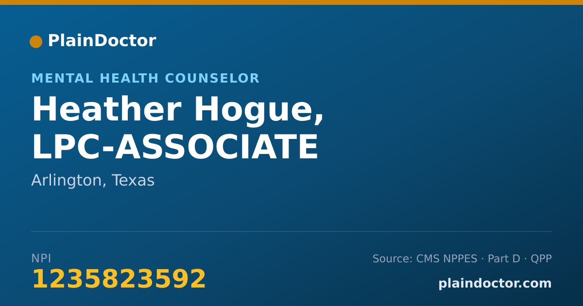 Shareable card for Heather Hogue, LPC-ASSOCIATE - Mental Health Counselor, Arlington, TX