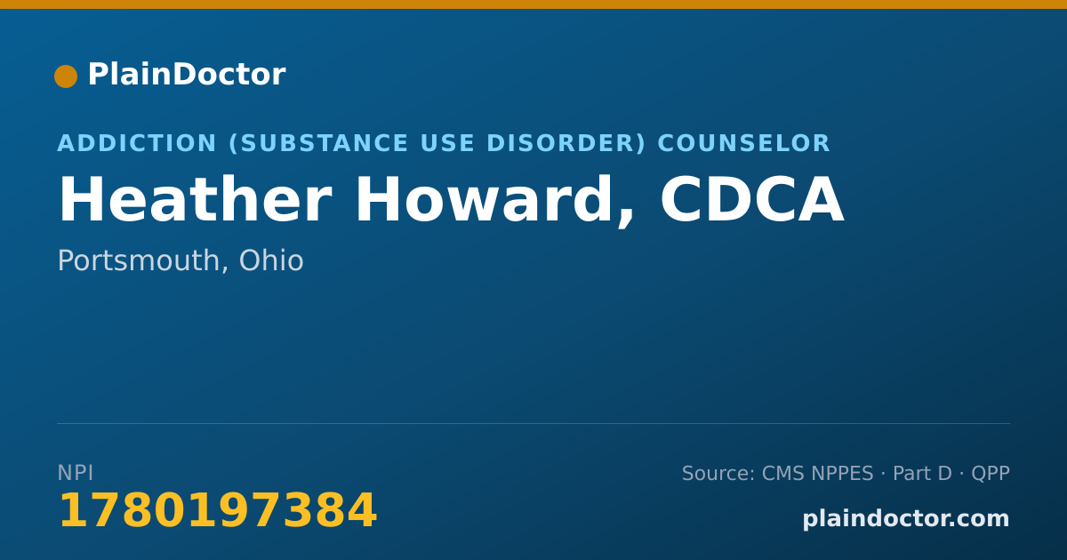 Shareable card for Heather Howard, CDCA - Addiction (Substance Use Disorder) Counselor, Portsmouth, OH