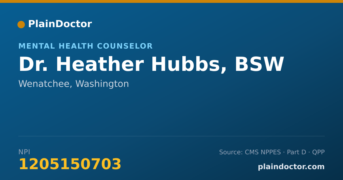Shareable card for Heather Hubbs, BSW - Mental Health Counselor, Wenatchee, WA