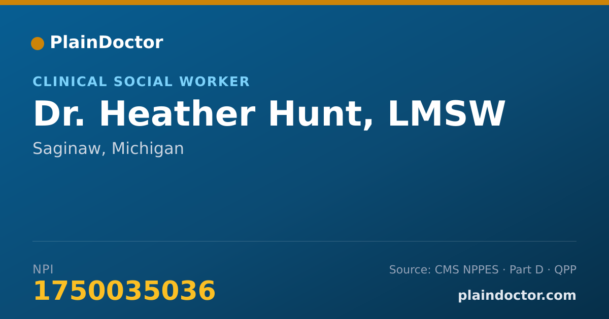 Shareable card for Heather Hunt, LMSW - Clinical Social Worker, Saginaw, MI