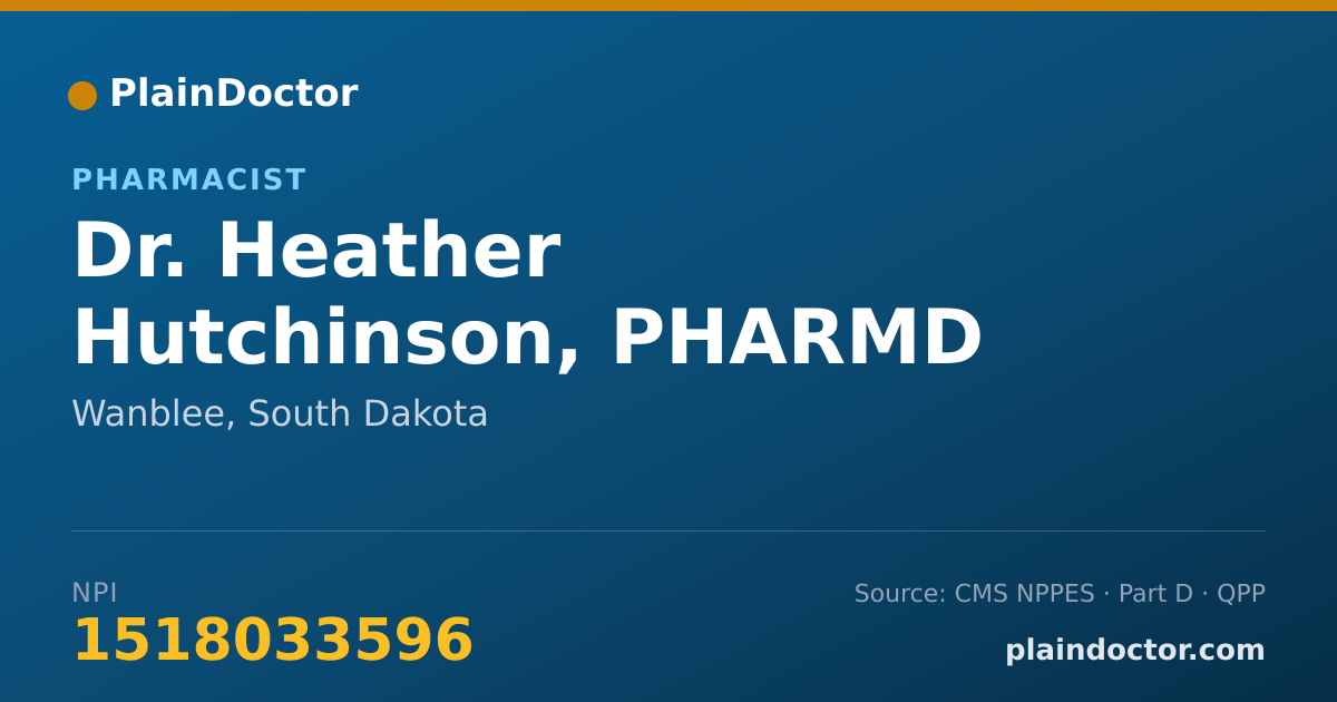 Shareable card for Heather Hutchinson, PHARMD - Pharmacist, Wanblee, SD