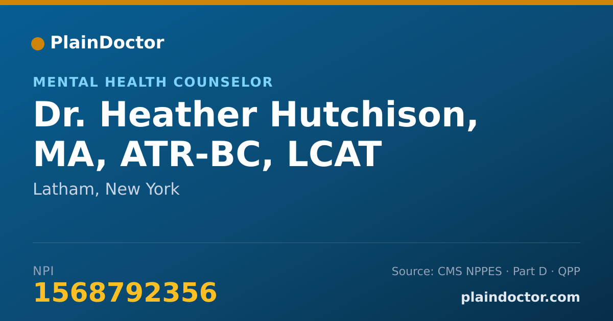 Shareable card for Heather Hutchison, MA, ATR-BC, LCAT - Mental Health Counselor, Latham, NY