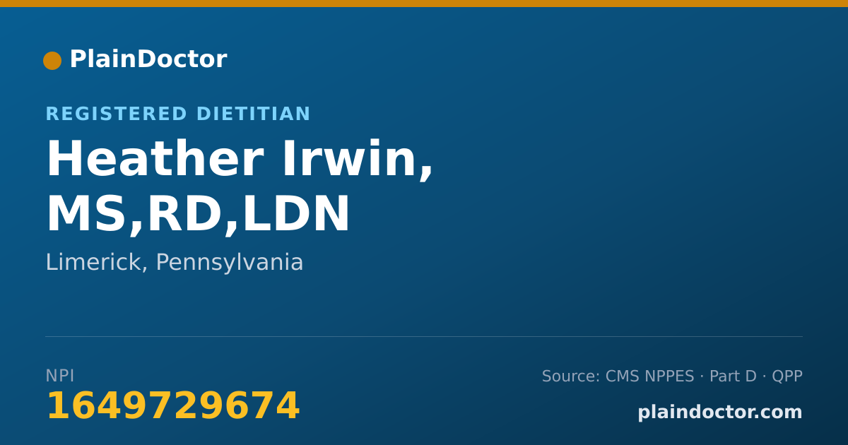 Shareable card for Heather Irwin, MS,RD,LDN - Registered Dietitian, Limerick, PA