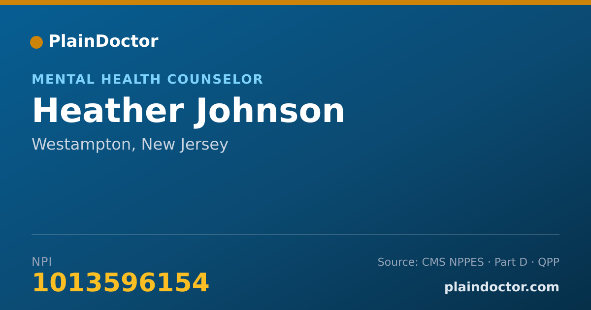 Shareable card for Heather Johnson - Mental Health Counselor, Westampton, NJ