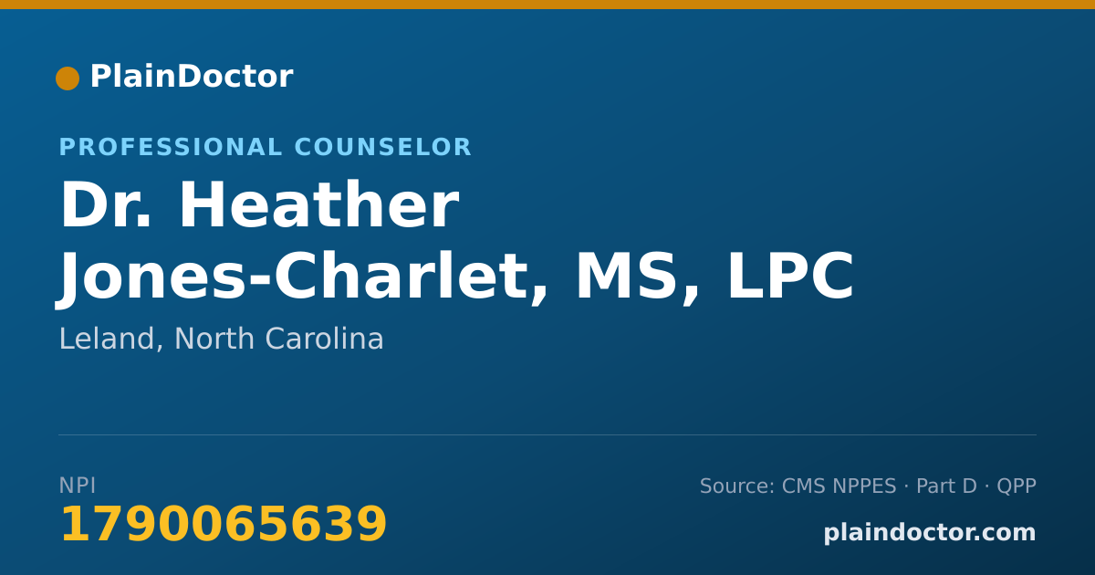 Shareable card for Heather Jones-Charlet, MS, LPC - Professional Counselor, Leland, NC