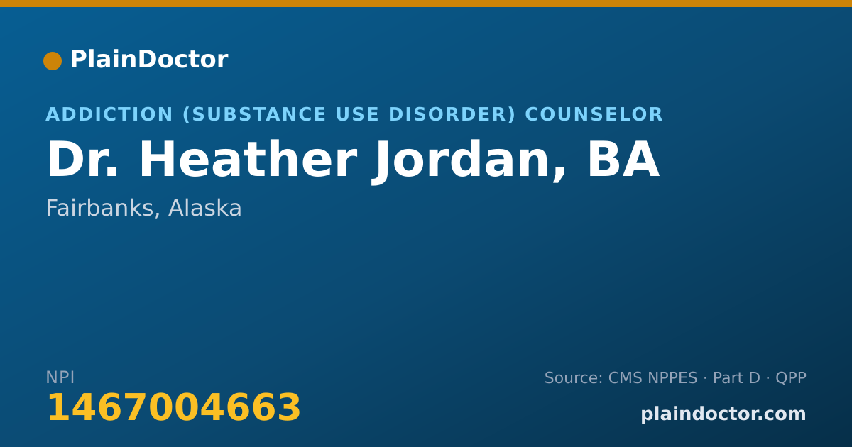 Shareable card for Heather Jordan, BA - Addiction (Substance Use Disorder) Counselor, Fairbanks, AK