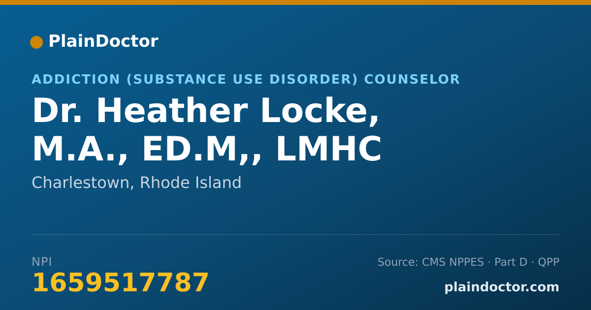 Shareable card for Heather Locke, M.A., ED.M,, LMHC - Addiction (Substance Use Disorder) Counselor, Charlestown, RI