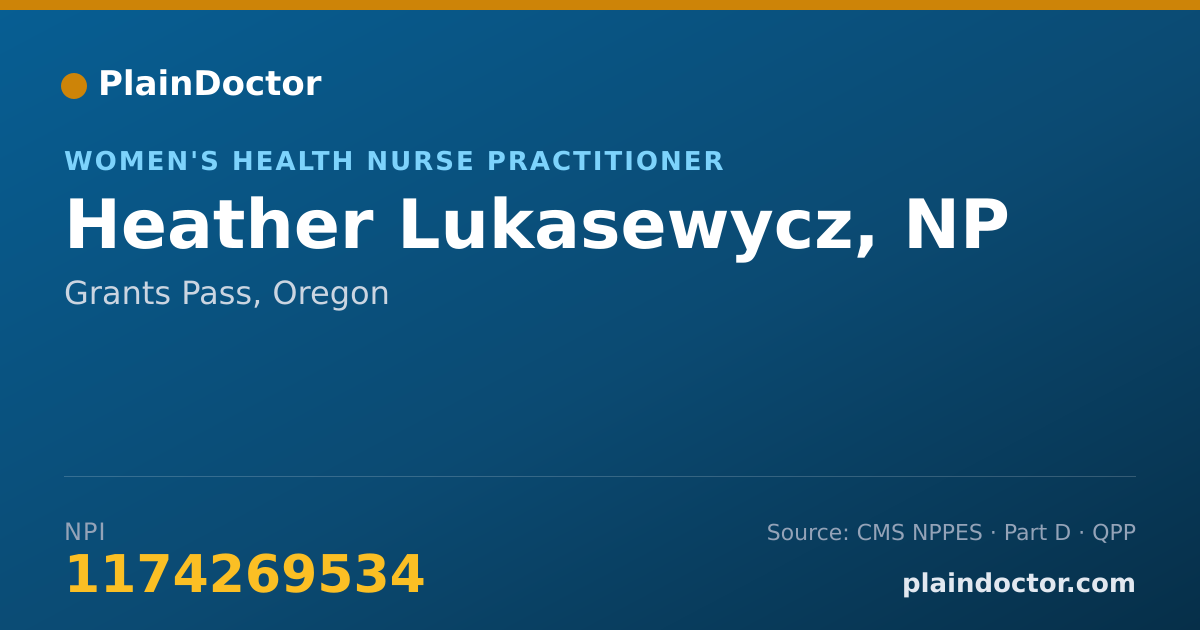 Shareable card for Heather Lukasewycz, NP - Women's Health Nurse Practitioner, Grants Pass, OR