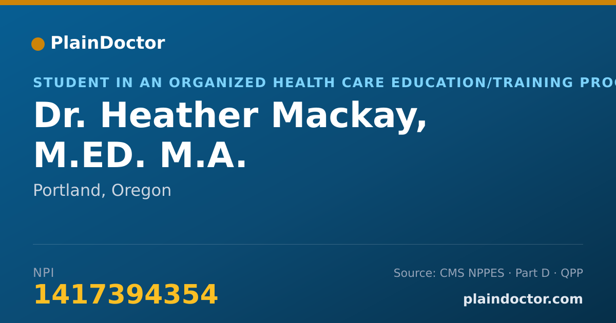 Shareable card for Heather Mackay, M.ED. M.A. - Student in an Organized Health Care Education/Training Program, Portland, OR