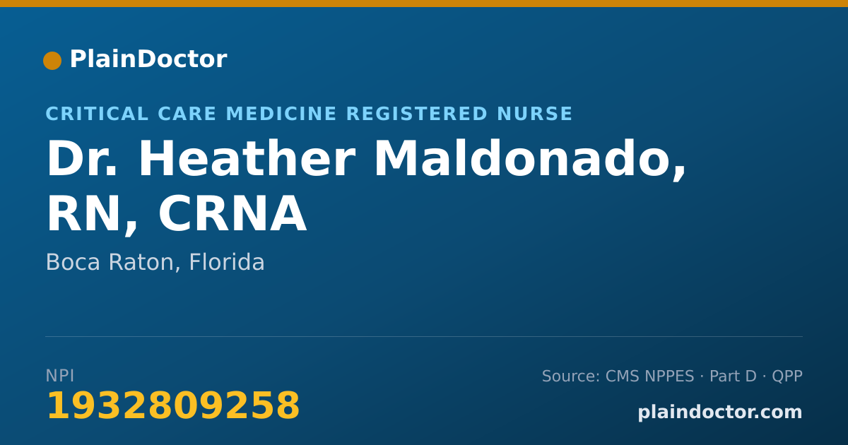 Shareable card for Heather Maldonado, RN, CRNA - Critical Care Medicine Registered Nurse, Boca Raton, FL