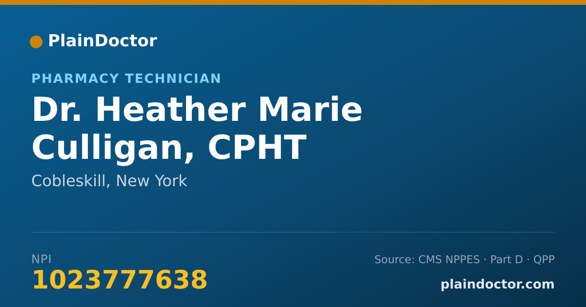 Shareable card for Heather Marie Culligan, CPHT - Pharmacy Technician, Cobleskill, NY