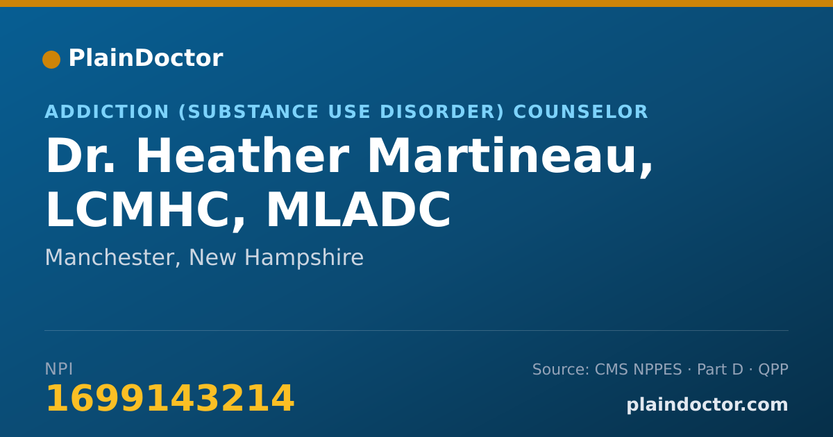 Shareable card for Heather Martineau, LCMHC, MLADC - Addiction (Substance Use Disorder) Counselor, Manchester, NH