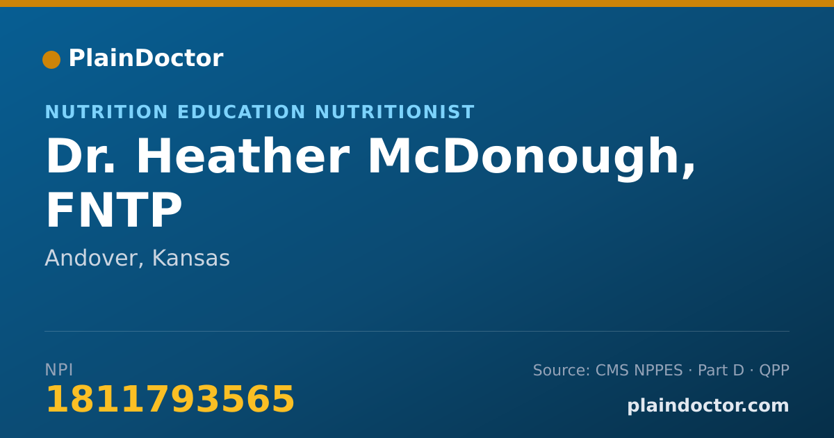 Shareable card for Heather McDonough, FNTP - Nutrition Education Nutritionist, Andover, KS