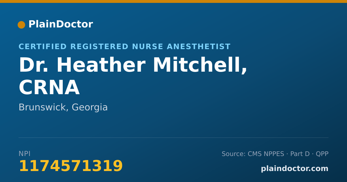 Shareable card for Heather Mitchell, CRNA - Certified Registered Nurse Anesthetist, Brunswick, GA