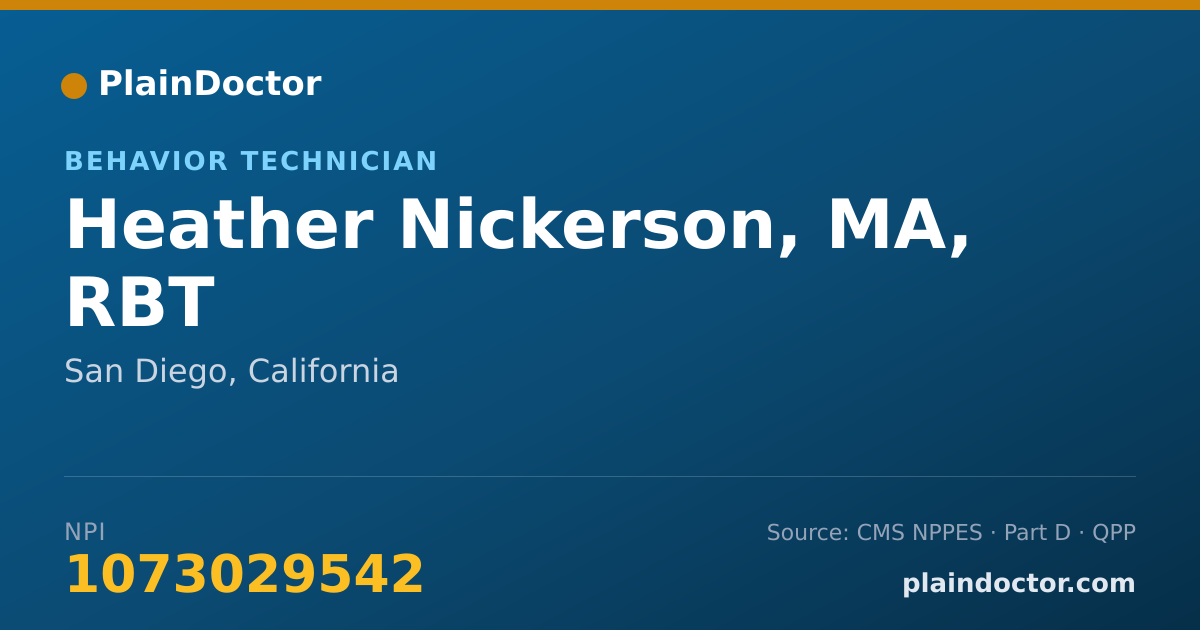 Shareable card for Heather Nickerson, MA, RBT - Behavior Technician, San Diego, CA