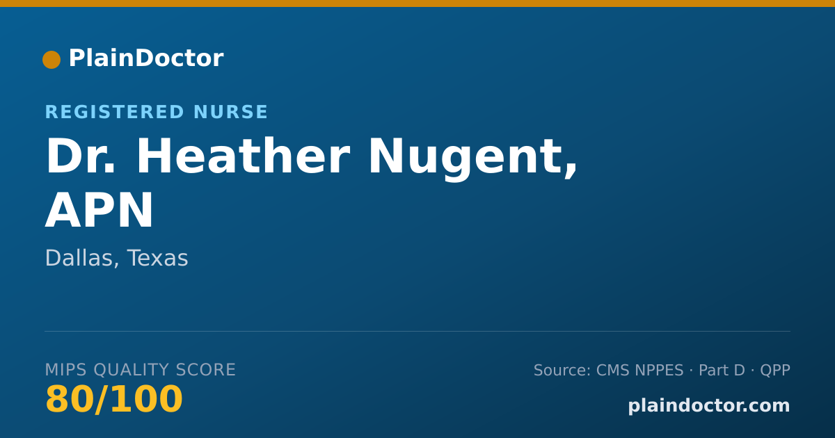 Shareable card for Heather Nugent, APN - Registered Nurse, Dallas, TX