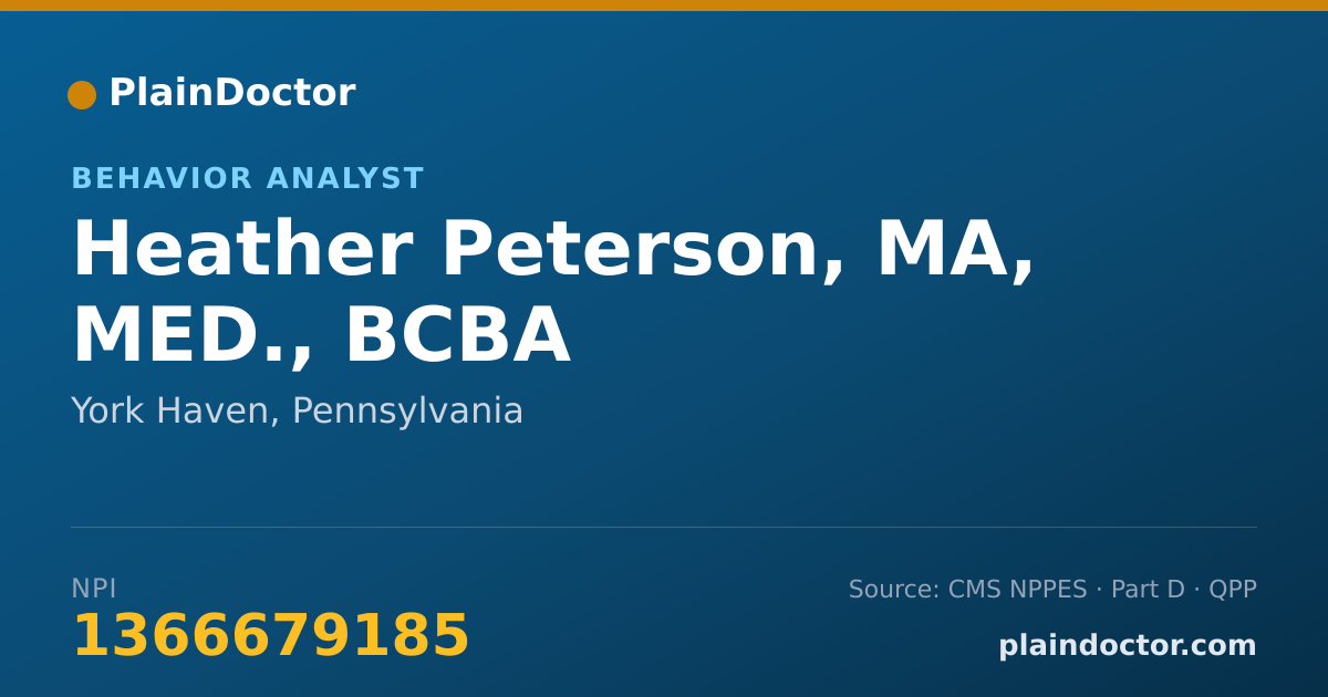 Shareable card for Heather Peterson, MA, MED., BCBA - Behavior Analyst, York Haven, PA