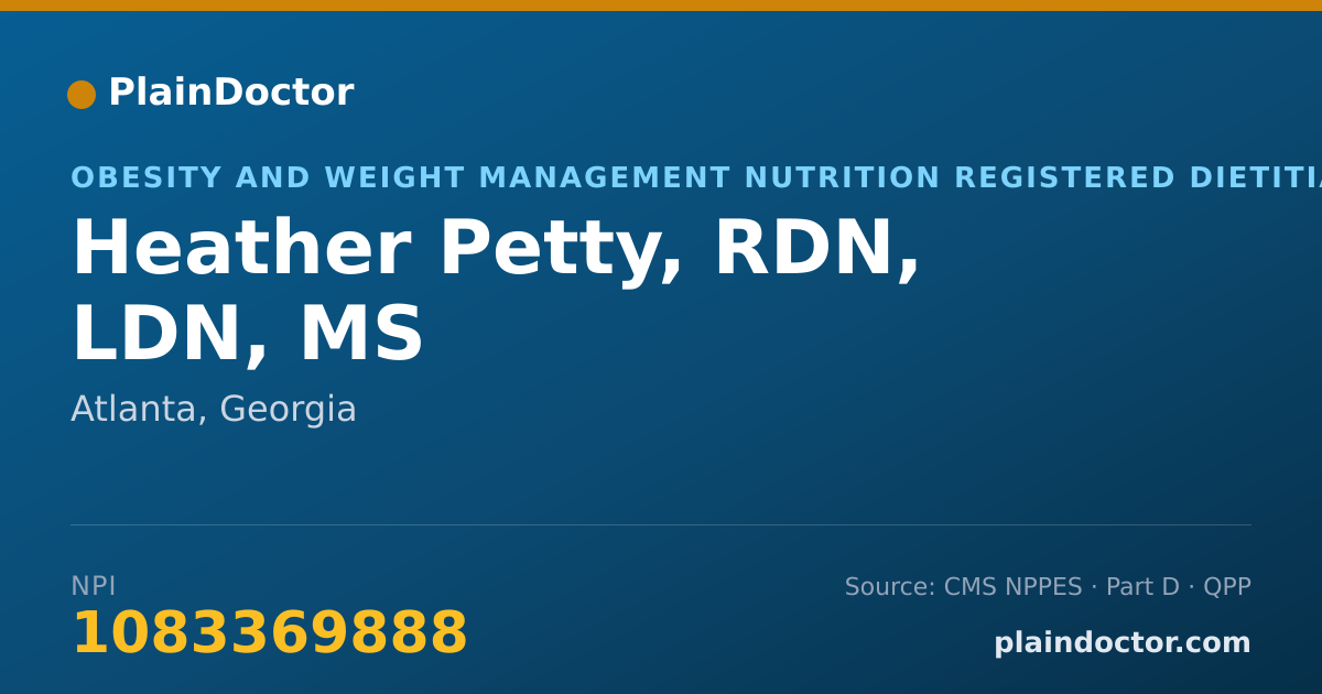 Shareable card for Heather Petty, RDN, LDN, MS - Obesity and Weight Management Nutrition Registered Dietitian, Atlanta, GA