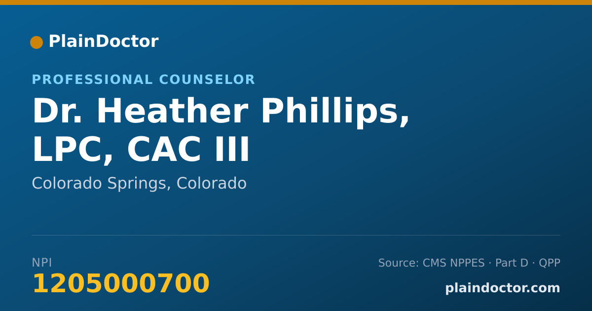 Shareable card for Heather Phillips, LPC, CAC III - Professional Counselor, Colorado Springs, CO