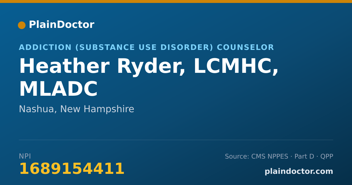 Shareable card for Heather Ryder, LCMHC, MLADC - Addiction (Substance Use Disorder) Counselor, Nashua, NH