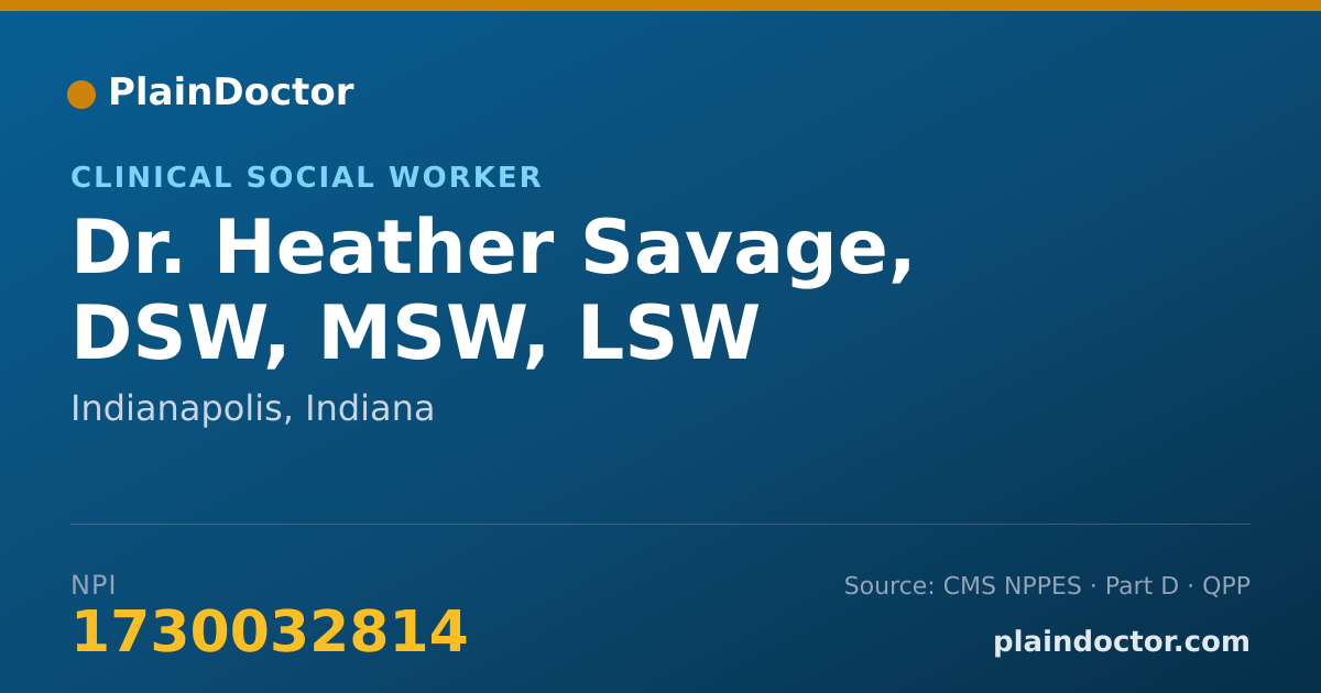 Shareable card for Heather Savage, DSW, MSW, LSW - Clinical Social Worker, Indianapolis, IN