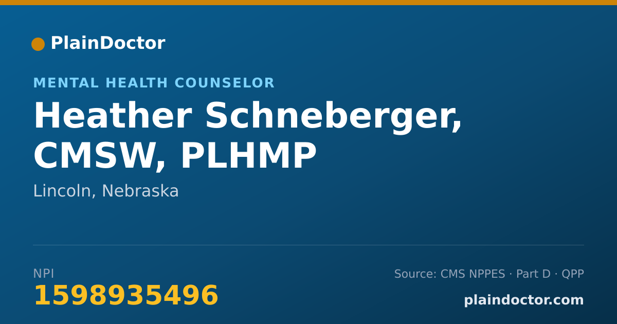 Shareable card for Heather Schneberger, CMSW, PLHMP - Mental Health Counselor, Lincoln, NE